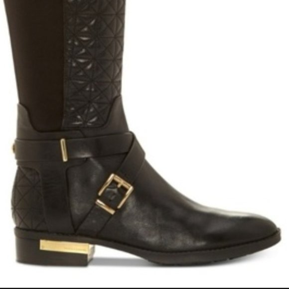 NWOT! Vince Camuto "Patira" Quilted Black Leather Riding Boots! - Picture 3 of 14